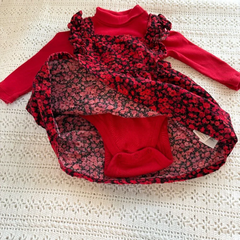 Baby GAP Girls Turtleneck Ruffle Pinafore Dress Matching Set Size 12-18